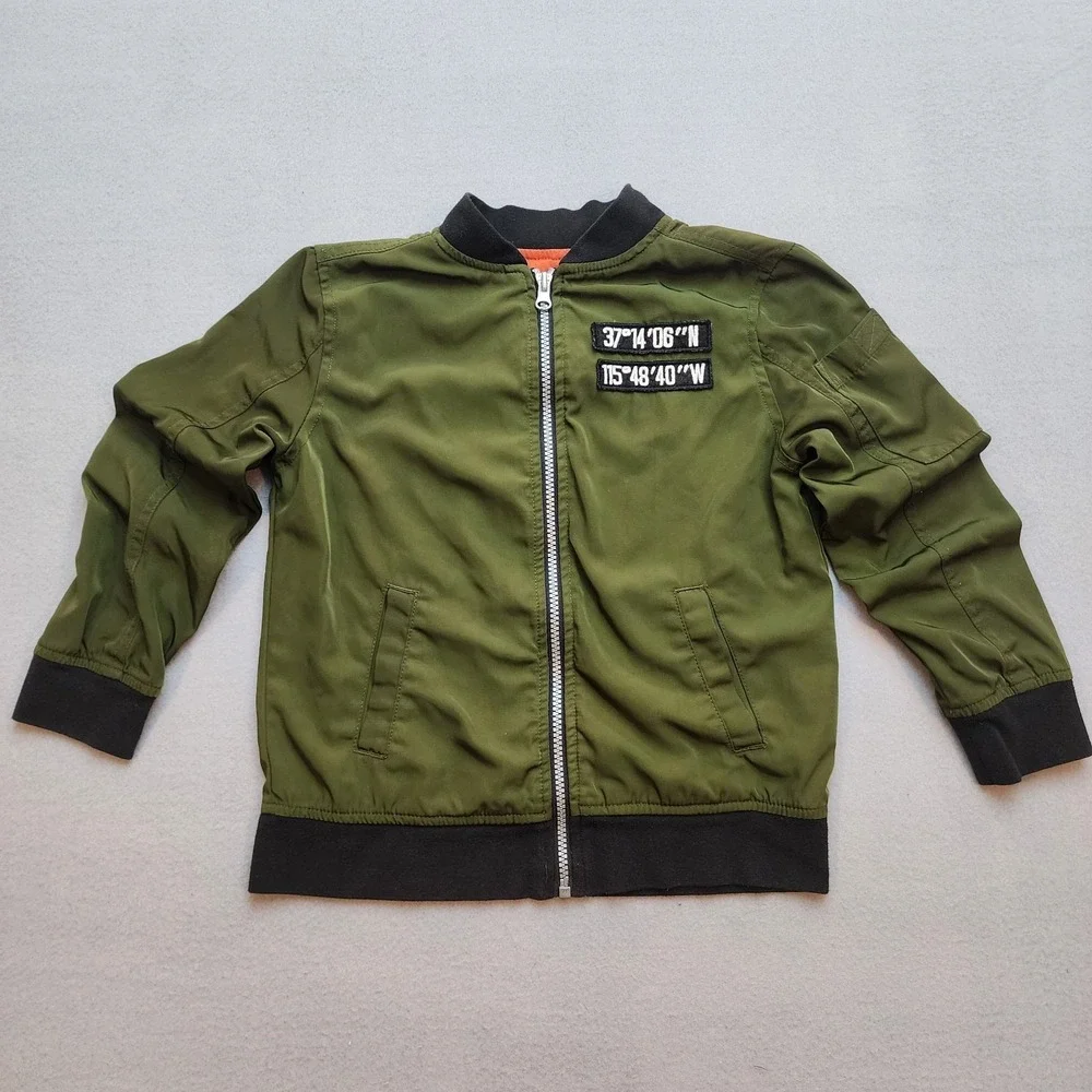 Wonder Nation Boys Bomber Jacket Green Full Zip Lightweight Size 6-7 Small